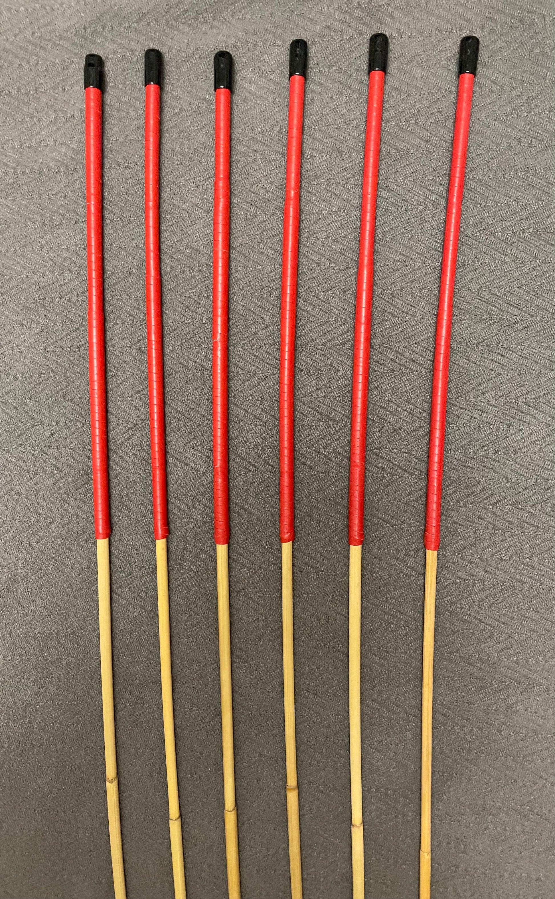 Set of 6 Whippy Swishy Thin Dragon Canes / School Canes / Bastinado Canes with Red Kangaroo Leather Handles - 95 cms Length - Coated Finish