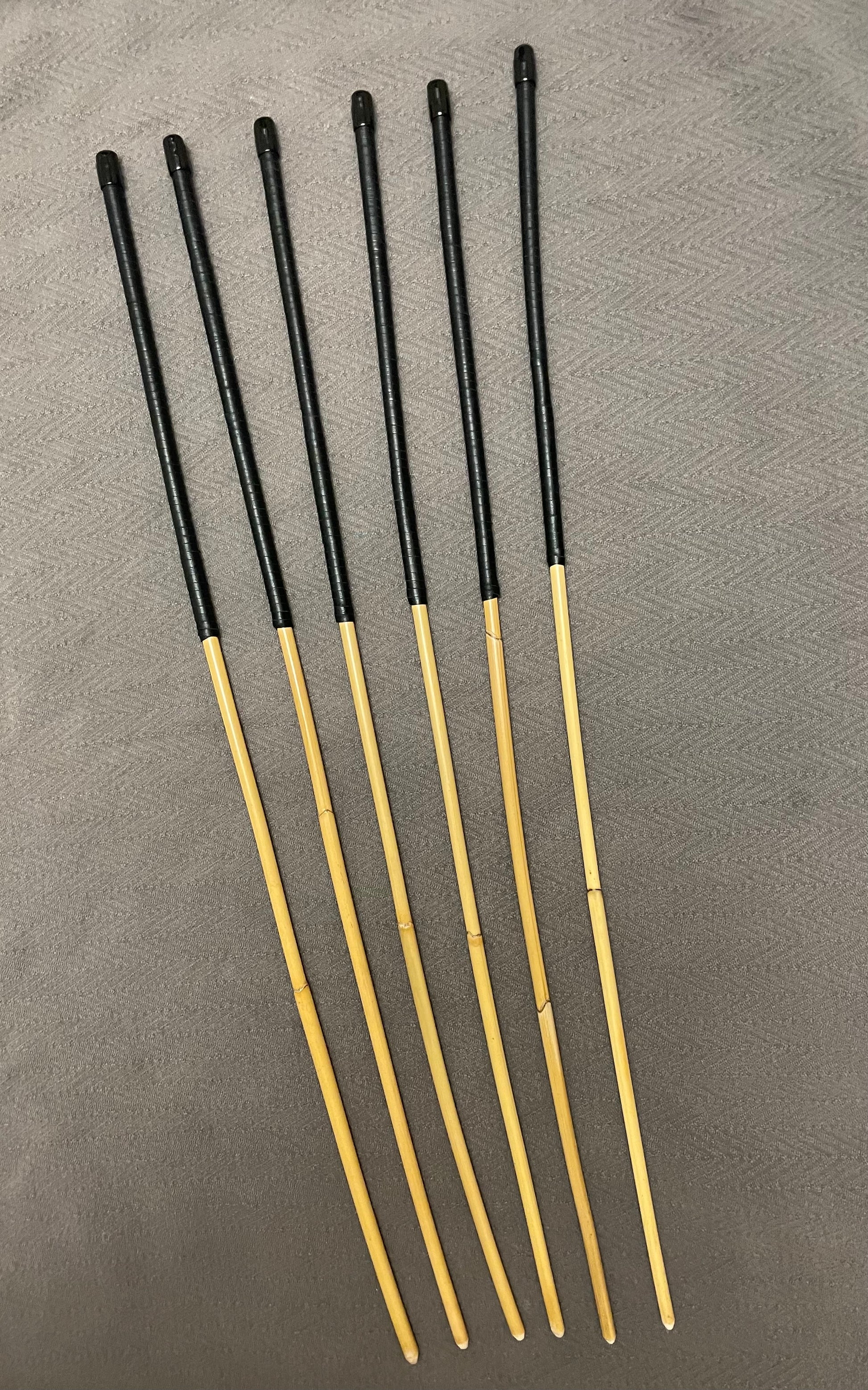 Thick and Thuddy ProDomme Dragon Cane Set of 6 Rattan Canes / Whipping Canes / BDSM Canes - 95 cms Length - Black Kangaroo Leather Handles