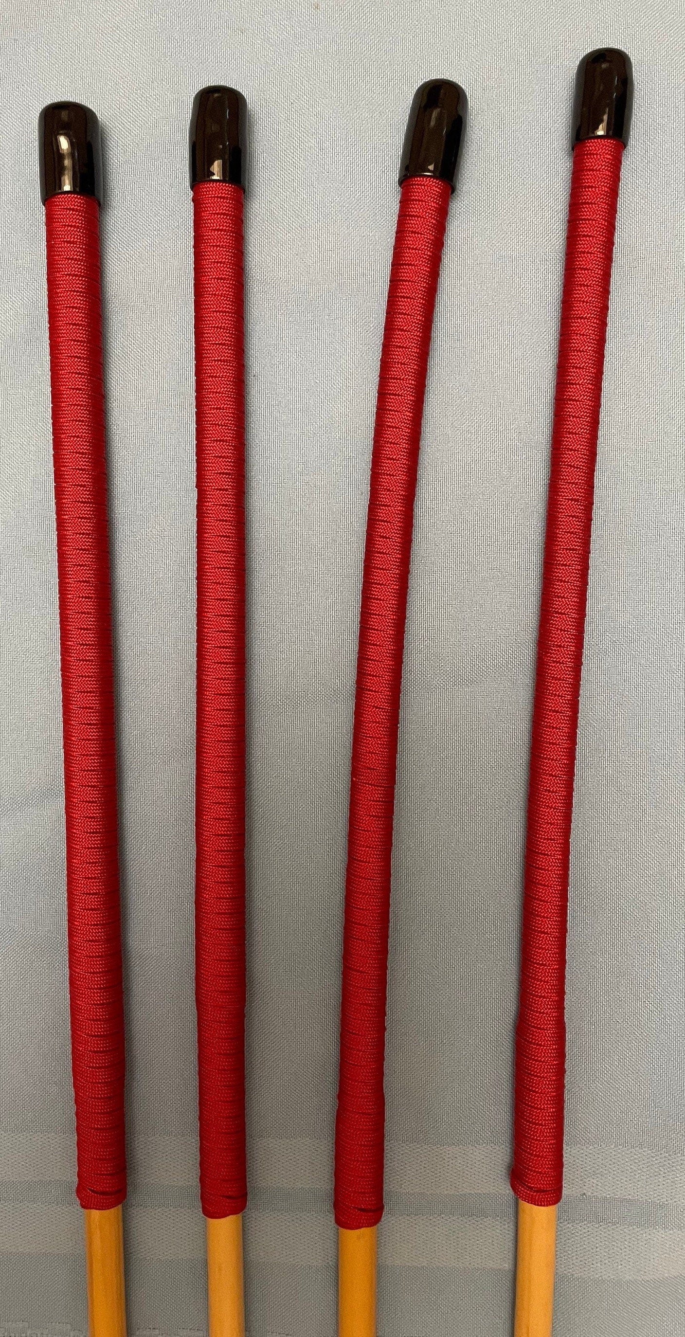 Knotless Dragon Canes / No Knot Dragon Canes / School Canes Set of 4  - 82 - 84 cms L  & 9-9.5/10-10.5/11-11.5/12-12.5 mm D - IMPERIAL RED Paracord Handles