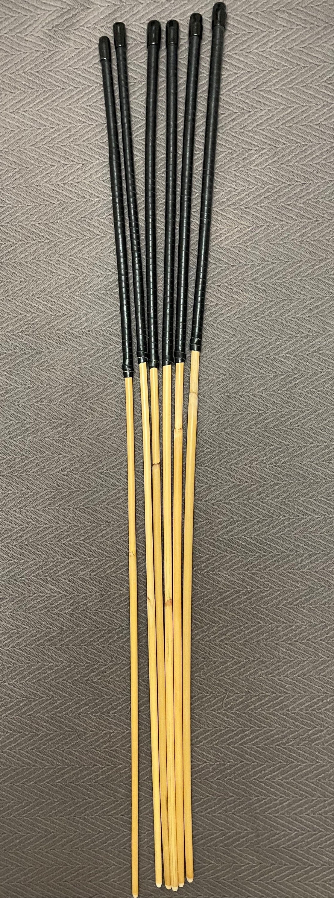 Set of 6 Whippy Swishy Thin Dragon Canes / School Canes / Bastinado Canes with Black Kangaroo Leather Handles - 95 cms Length