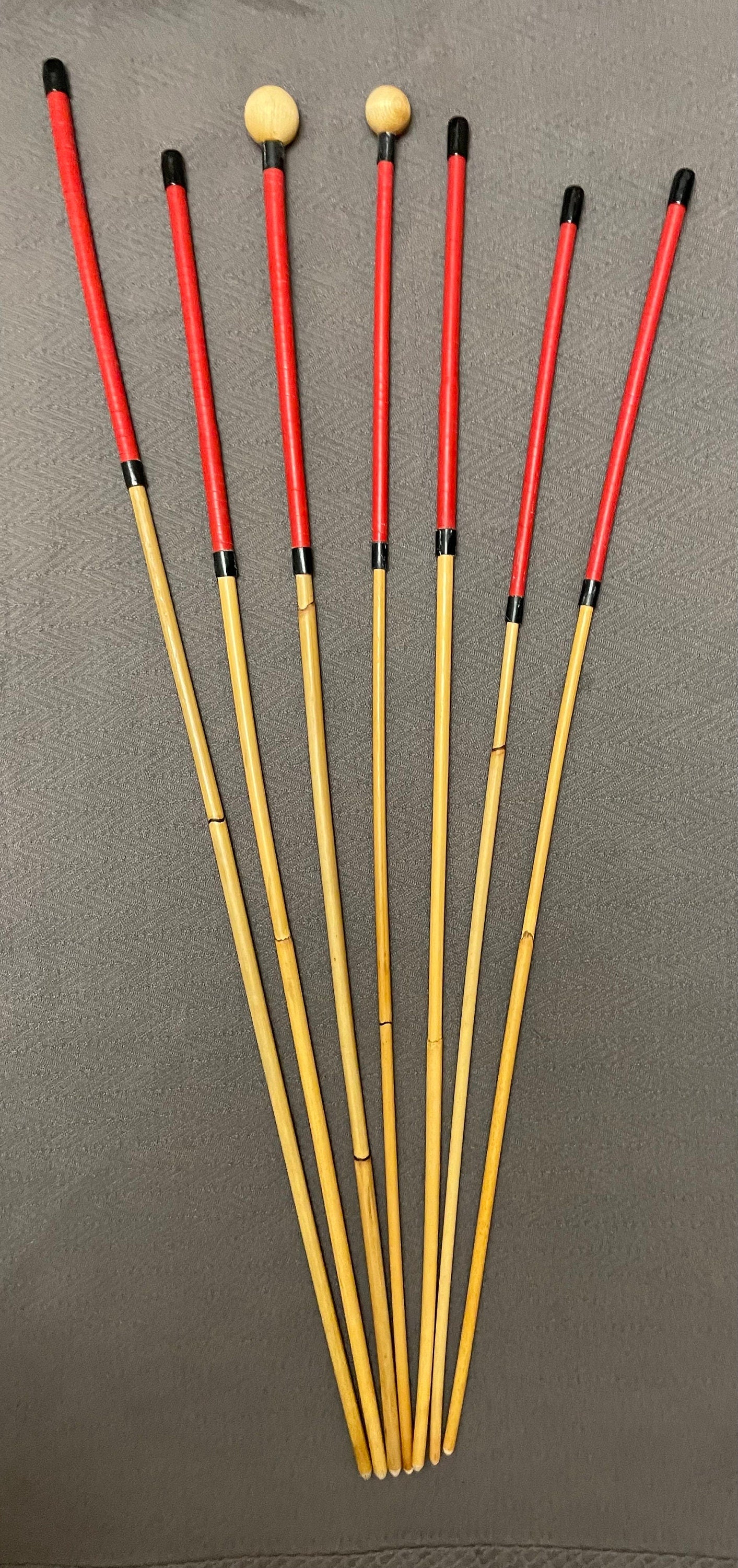 The Professional Punitrix Dungeon Set of 7 Classic Dragon Rattan Punishment Canes / School Canes / BDSM Canes - RED Roo Leather Handles