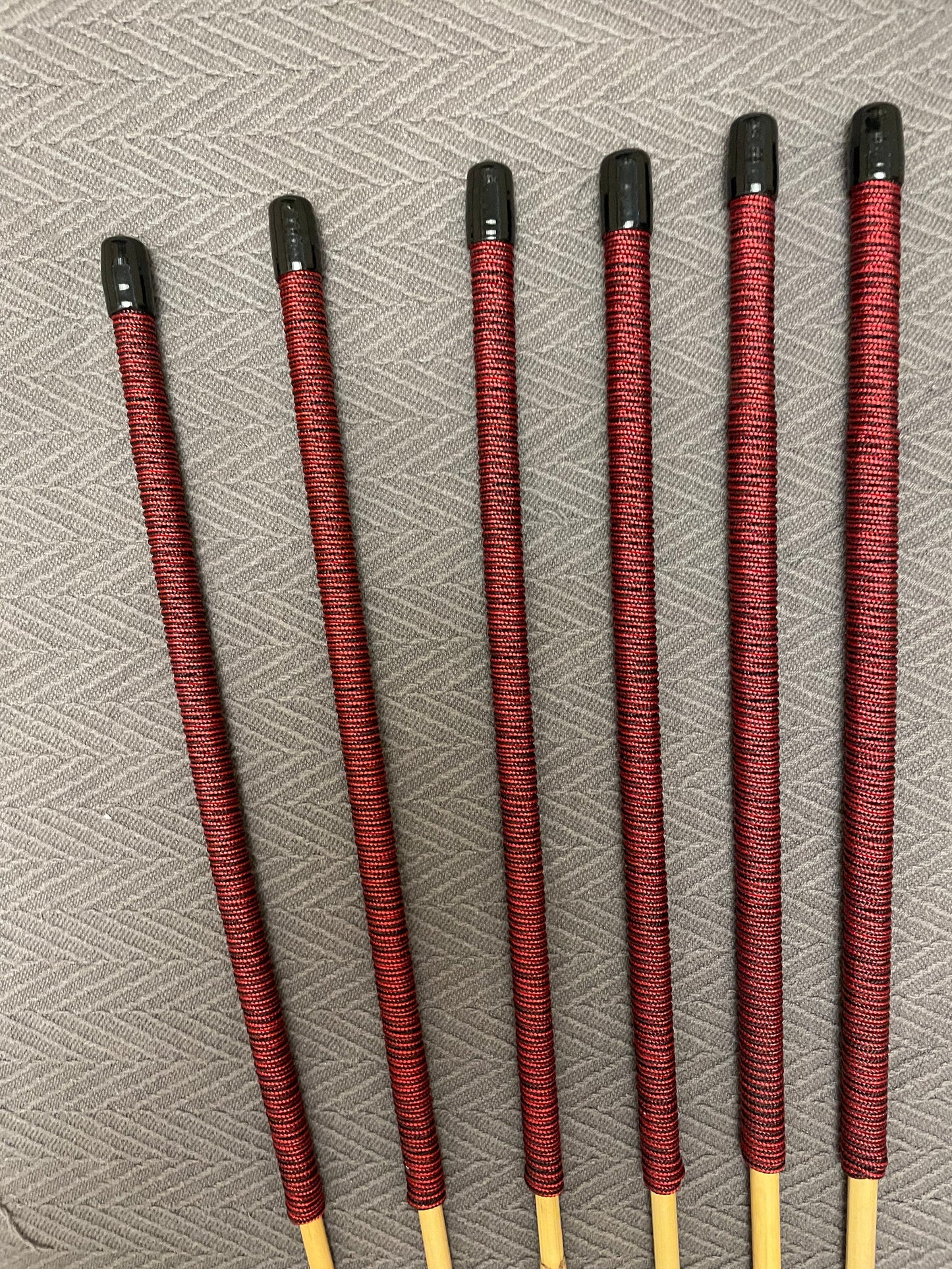 Set of 6 Whippy and Stingy Classic Dragon Canes / Thin Rattan Canes - Red & Black Paracord Handles