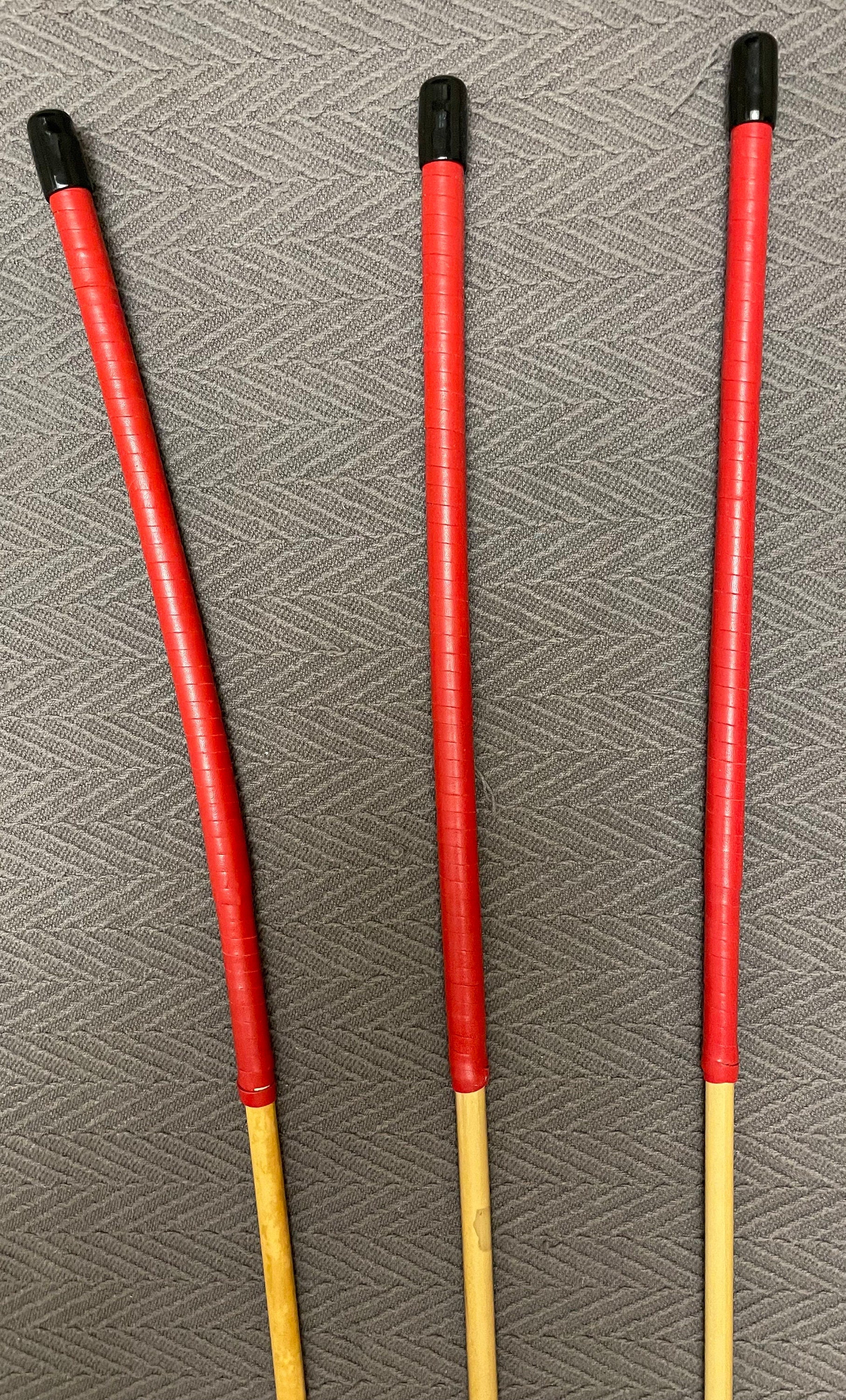 Set of 3 Knotless Dragon Canes / Ultimate Rattan Canes / No Knot Canes with Red Kangaroo Leather Handles