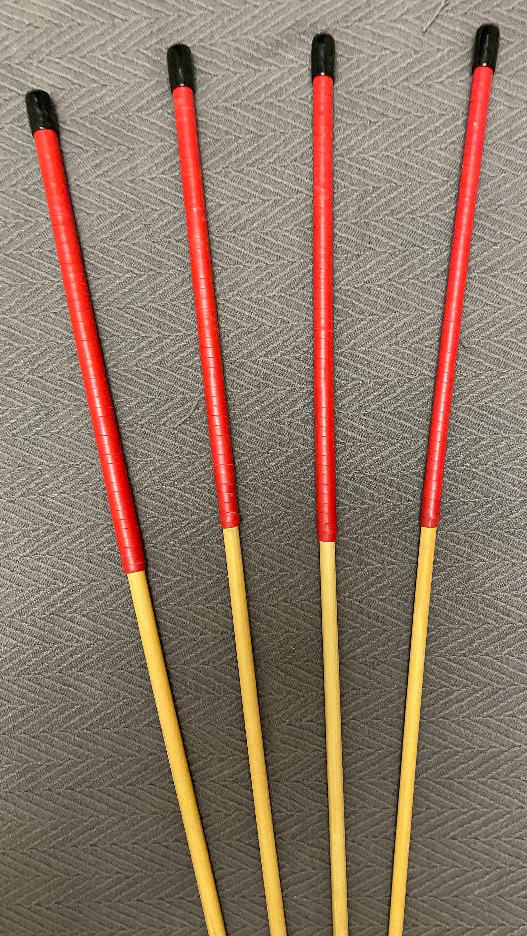Set of 4 Knotless Dragon Canes / Ultimate Rattan Canes / No Knot Canes - 90 cms Length - Red Kangaroo Leather Handles