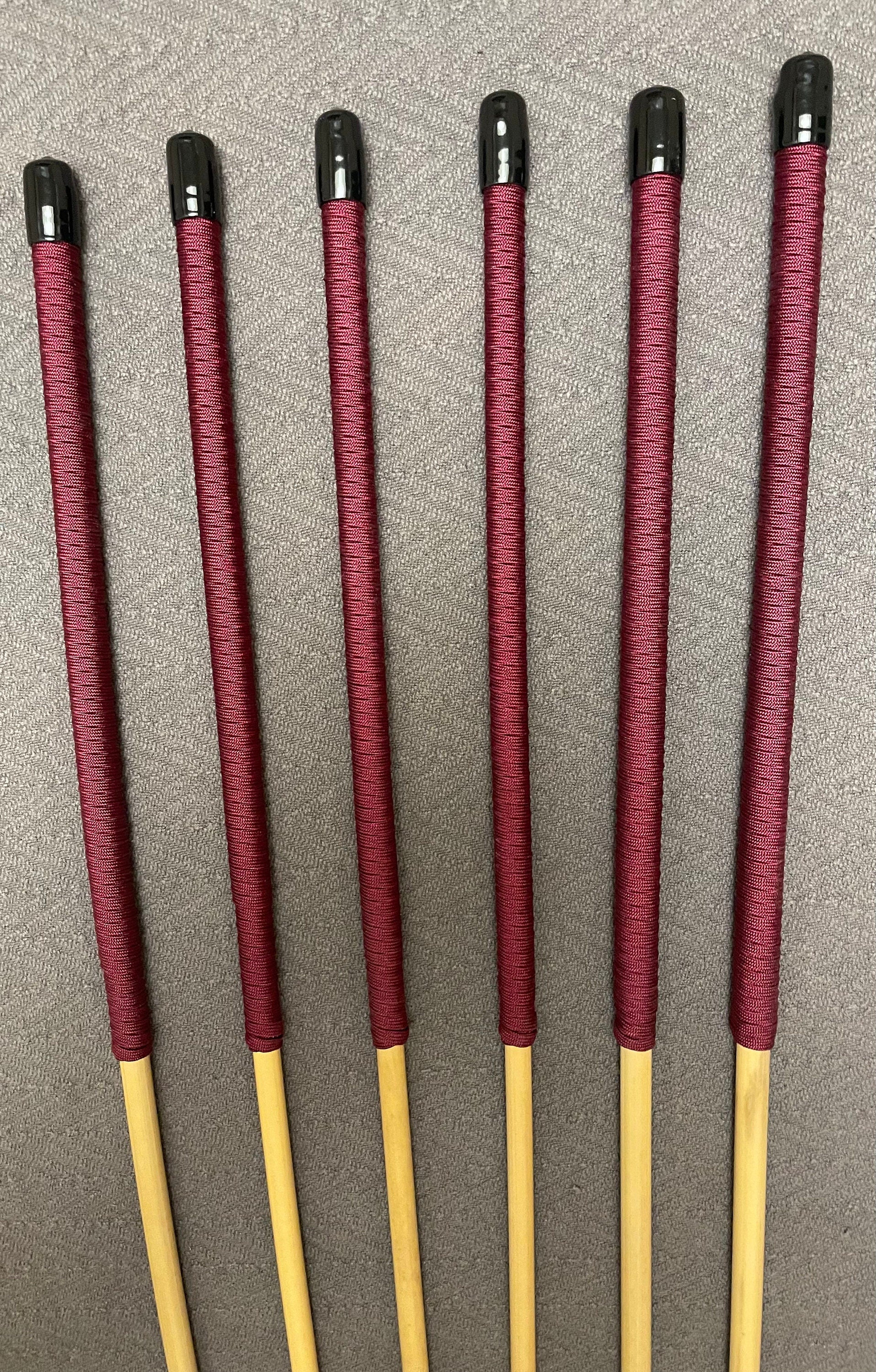 Knotless Dragon Canes / Ultimate Rattan Canes / No Knot Dragon Canes Set of 6 with Burgundy Paracord Handles 85 cms Length