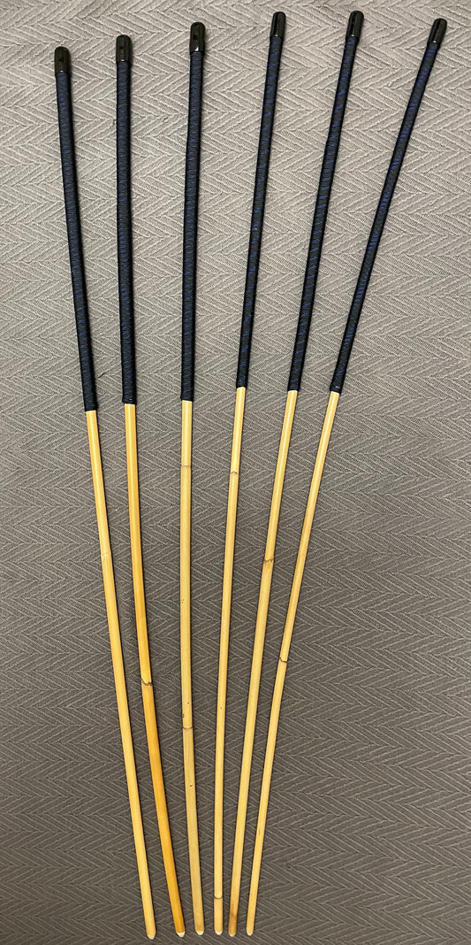Set of 6 Classic Dragon Rattan Punishment Canes / School Canes / BDSM Canes - 95 cms Length - Black with Blue Paracord Handles