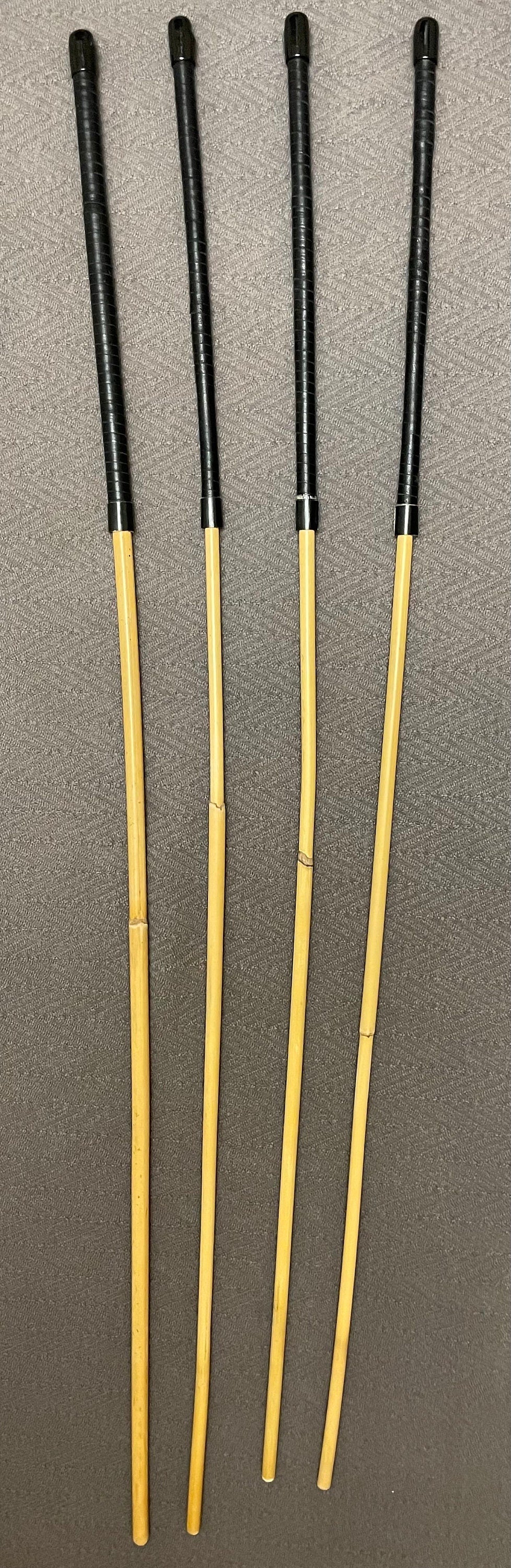 Pro Disciplinarian Set of 4 Classic Dragon Rattan Punishment Canes  / Whipping Canes  with Black Kangaroo Leather Handles
