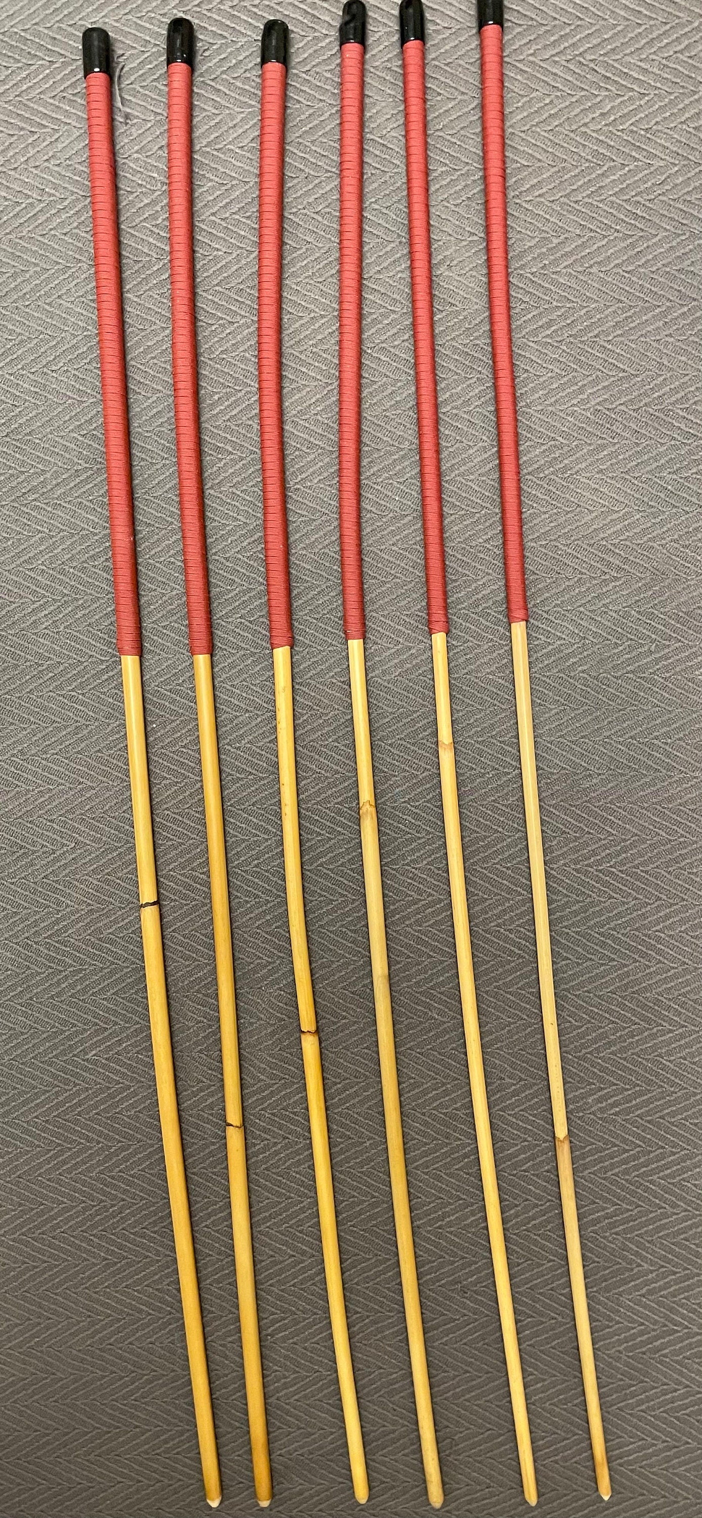 Six of the very Best Classic Dragon Rattan Punishment Cane Set  - 95 cms Length - Red Paracord Handles