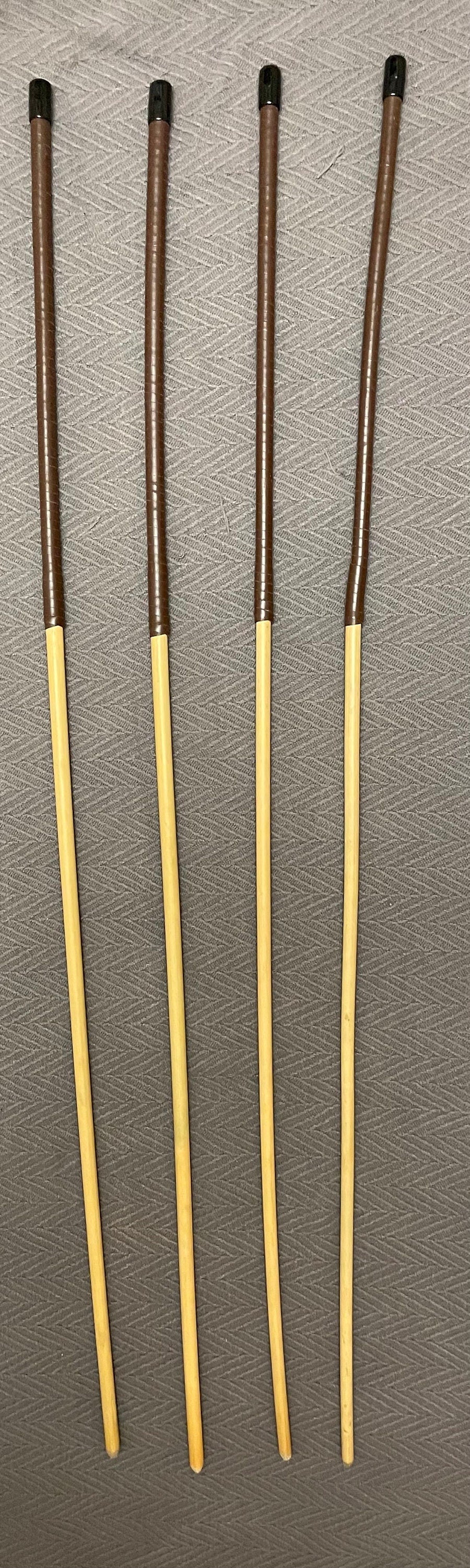 Knotless Dragon Canes / Ultimate Rattan Canes Set of 4 with Brandy Kangaroo Leather Handles 92 cms Length